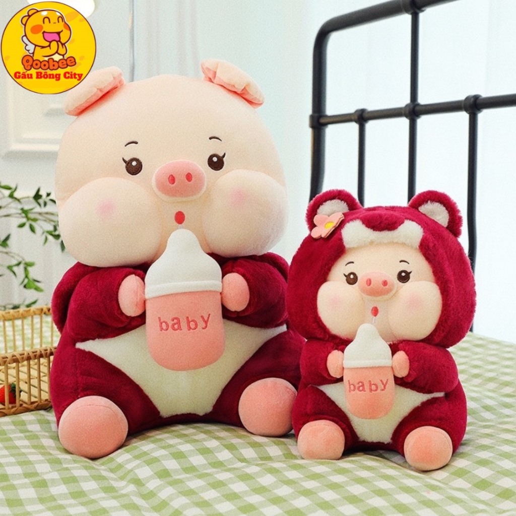 Gấu Bông Heo Cosplay Lotso Ôm Bình Sữa - Heo Lợn Bông Mũ Lotso Cởi Mũ Ra Được Cao Cấp Gấu Bông City