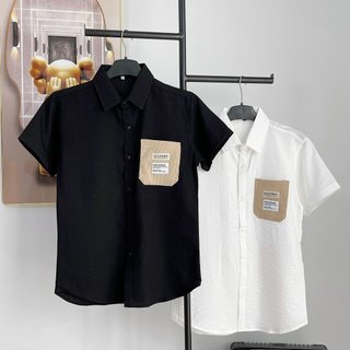Áo sơ mi nam nữ phối túi nâu nổi bật thu hút vải đũi cao cấp thoáng mát không nhăn - ML Fashion
