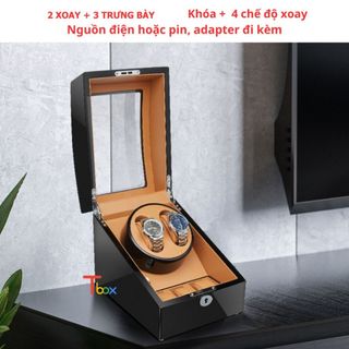 Hộp xoay đồng hồ cơ, hộp 2 xoay 3 bày bằng gỗ có khóa bảo vệ