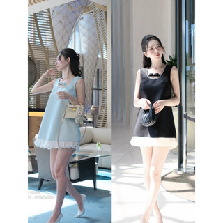 Đầm suông cổ nơ viền đá siêu xinh