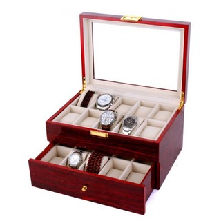 Hộp đựng đồng hồ,hộp trưng bày 20 ngăn đồng hồ bằng gỗ sơn màu đỏ sang trọng