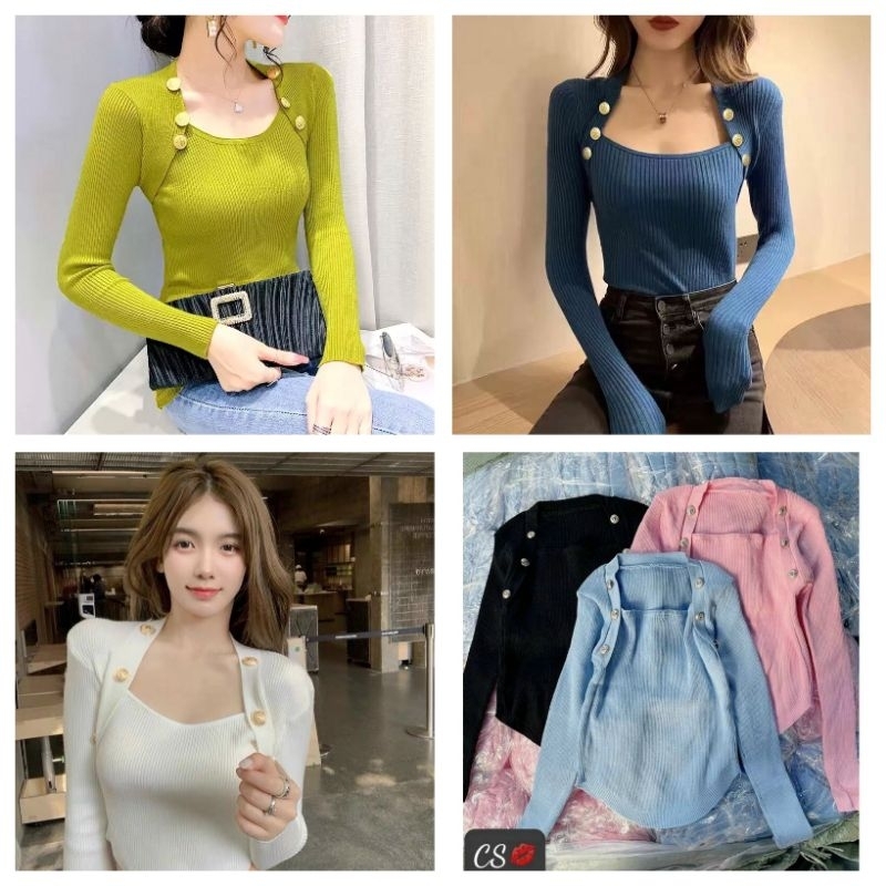 ÁO PHỐI NÚT LỆCH TÀ CHÉO alohashop91