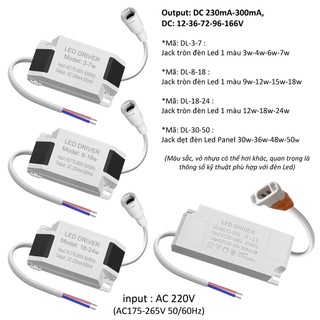 Nguồn đèn Led driver tăng phô chấn lưu 3w 6w 9w 12w 24w 50w đèn âm trần panel ốp jack tròn dẹt DL-x-x