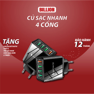 Củ sạc nhanh billion qc3.0 4 cổng usb 3.1a loại tốt hỗ trợ sạc nhanh, không nóng máy billion