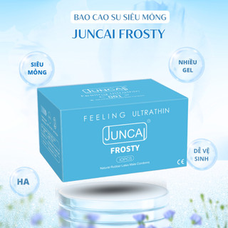 Bao cao su Siêu mỏng JUNCAI 001 Frosty Mát lạnh kéo dài thời gian Nhiều gel Đường gân đặc biệt size 52mm