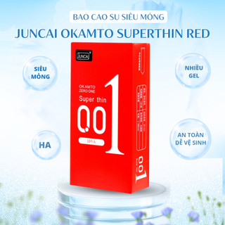 Bao cao su Siêu mỏng JUNCAI 001 Okamto Superthin Red Trơn mịn Công nghệ Nhật Bản size 52mm