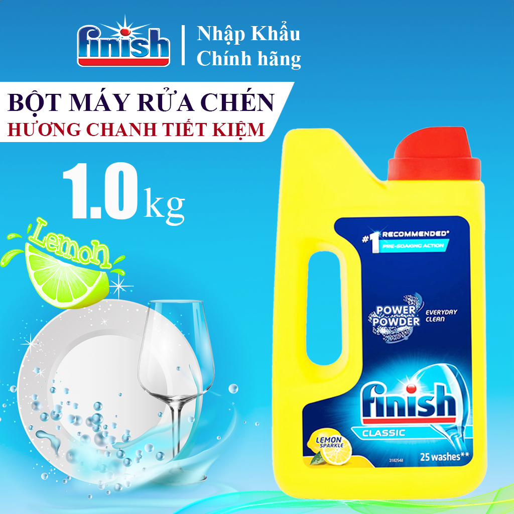 Bột rửa bát Finish classic 1kg hương chanh sử dụng cho máy rửa chén bát - Finish powder lemon sparkle for dishwasher