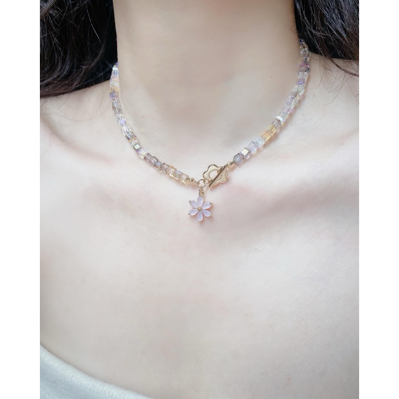 Vòng cổ pha lê áo hologram mặt hoa SpringX