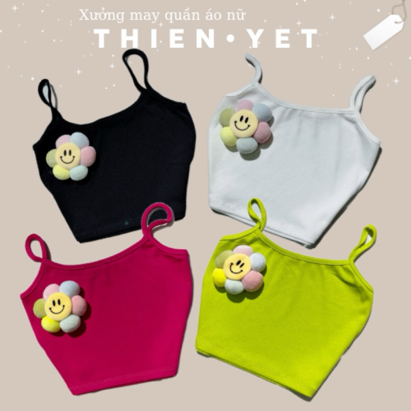 Áo Hai 2 dây nhỏ croptop ĐÍNH HOA LEN MẶT CƯỜI UN/QT nhiều màu dáng ngắn nữ - Thiên Yết