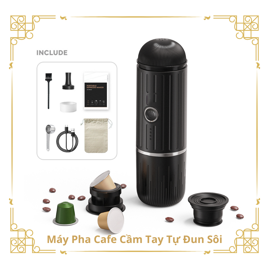 Máy pha cafe cầm tay Espresso du lịch tự đun sôi nước 92 độ mẫu nâng cấp 2024
