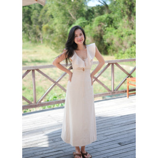 Coem | đầm midi cột dây siết eo linen tôn dáng - chi dress nude