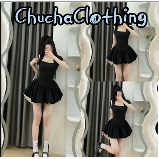 Đầm cổ vuông dáng ngắn phối hai lớp chân tơ phồng siêu dễ thương - Chuchaclothing