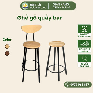 Ghế quày bar gỗ, ghế bar chân sắt mặt gỗ, ghế quày có tựa,ghế bar gỗ ban công, ghế bar cao 75cm