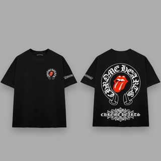 Áo thun tay lỡ form rộng CHROME HEARTS x THE ROLLING STONES T-Shirt chất cotton cao cấp đl 250gsm