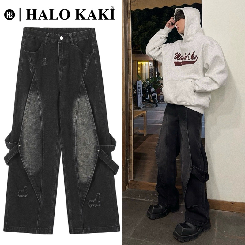 QUẦN JEANS BAGGY MANG MỰC PHỐI DÂY - QUẦN JEAN TÚI HỘP TO ỐNG RỘNG Y2K Menswear Nam Denim | BigBuy360 - bigbuy360.vn