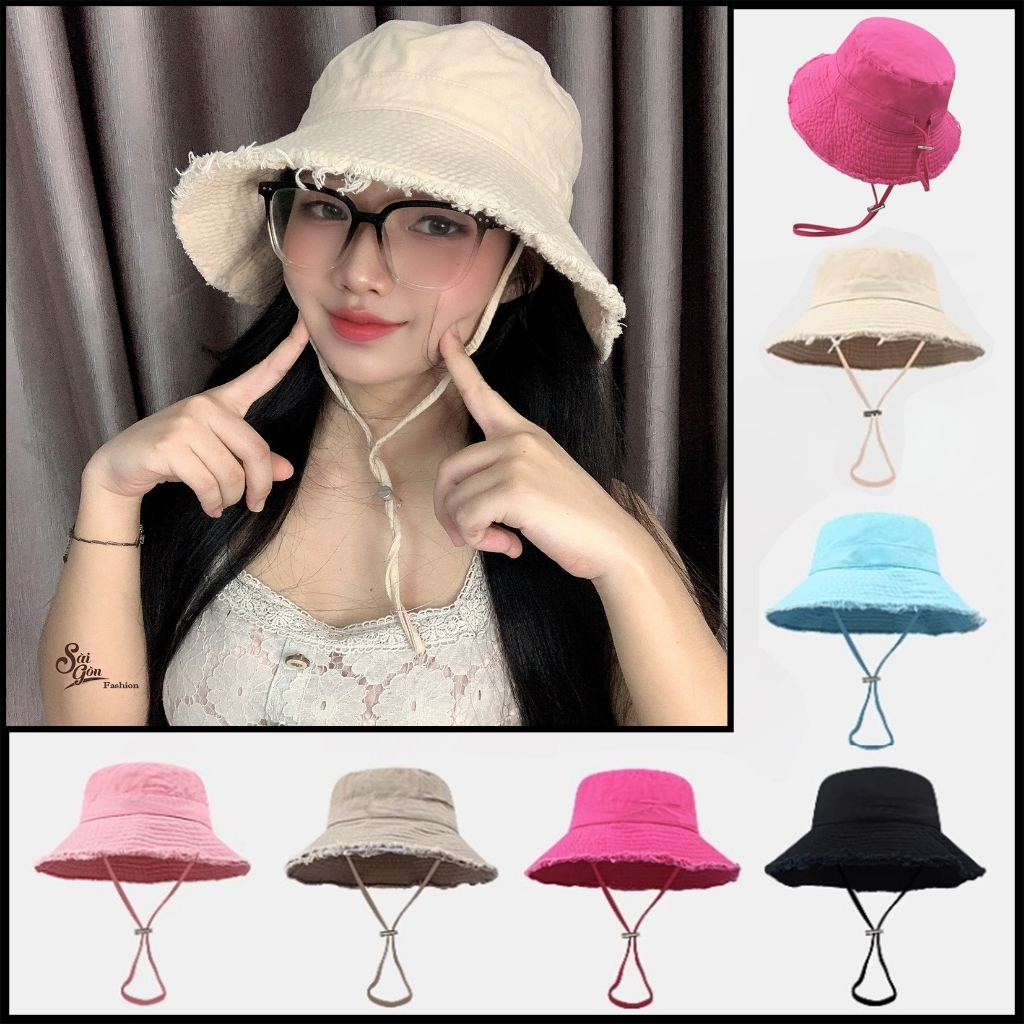 Mũ Bucket Tua Rua Trơn Vành rộng kèm dây Basic Chống nắng Form Unisex Nam Nữ