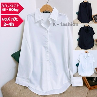 BIGSIZE áo sơ mi đen nữ, áo sơ mi trắng nữ, kate lụa hàn mềm mịn mát không nhăn, sơ mi công sở sang trọng