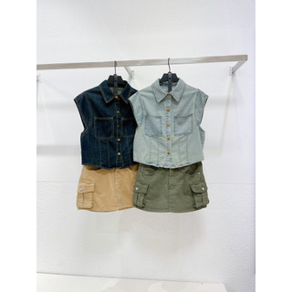 AfterBefore | Áo Denim Tay Ngắn 2 Màu
