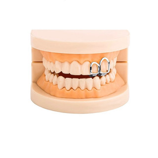 Grillz trang sức răng 2 răng cạnh nhau thiết kế viền răng vàng bạc