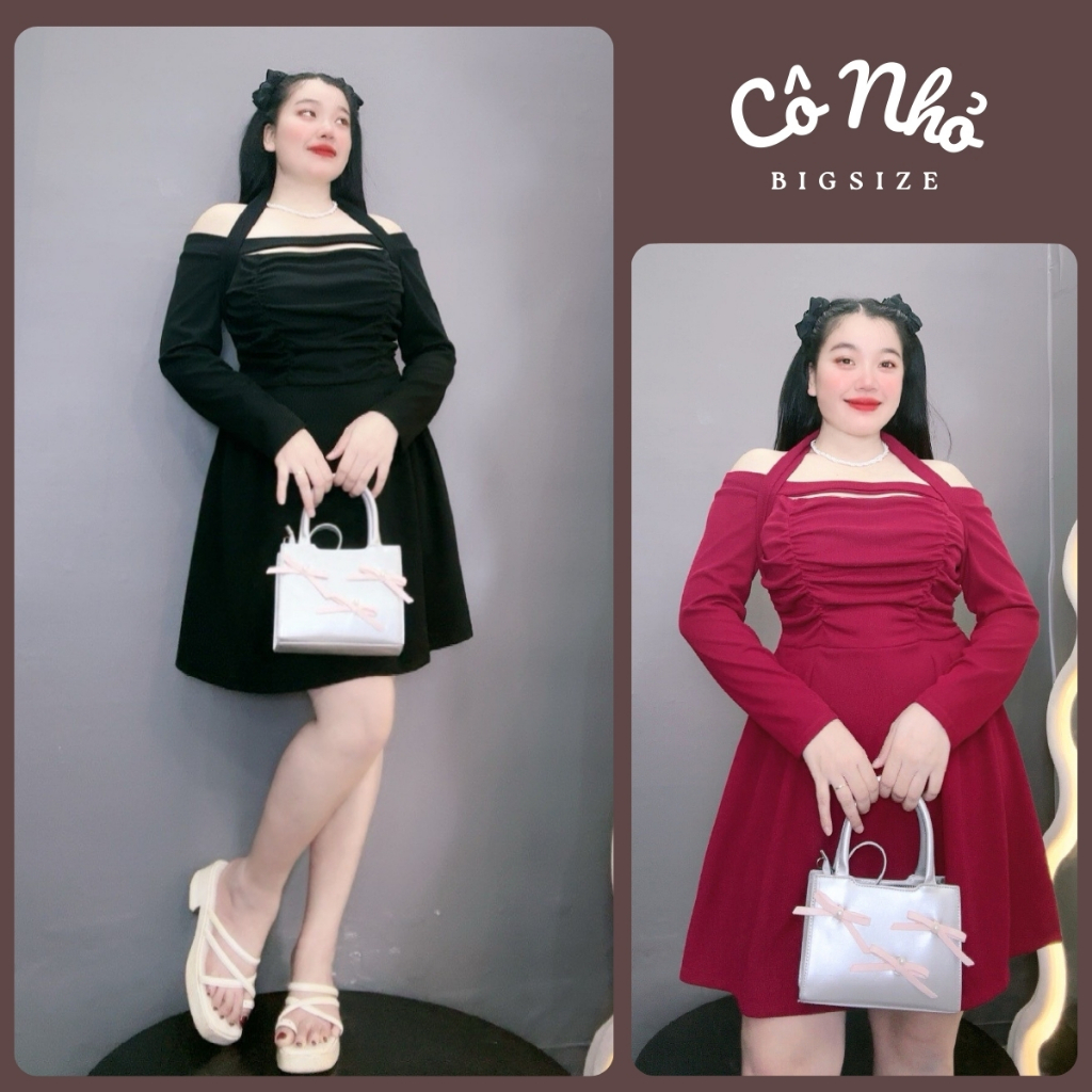 Đầm Đi Tiệc Bigsize Trễ Vai Dáng Dài Xòe Trên Gối Tay Dài Sang Chảnh Vải Nỉ Gân G231