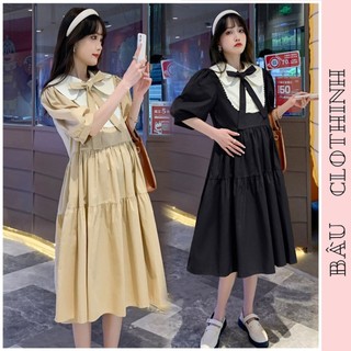 ĐẦM BẦU BABYDOLL V874 CÔNG SỞ DỰ TIỆC CỔ BÈO KÈM NƠ CHẤT ĐŨI MỀM MÁT THIẾT KẾ TRẺ TRUNG SANG TRỌNG
