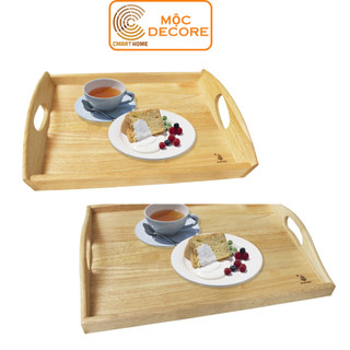 Khay gỗ chữ nhật có tay cầm cmart home - khay gỗ chất liệu gỗ cao su bền đẹp -khay gỗ chữ nhật đa năng lựa chọn size