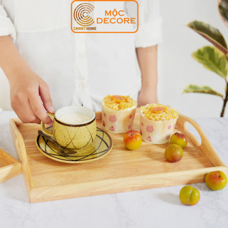 Khay gỗ chữ nhật đa năng - kt 43x33x5 cm khay có tay cầm chính hãng cmart home, chất liệu gỗ cao su bền đẹp