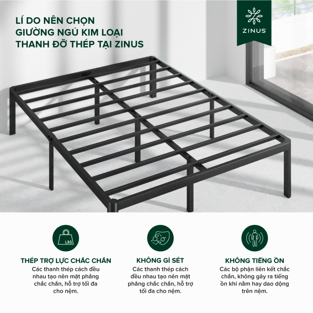 Giường Sắt Với Thanh Đỡ Bằng Thép -  Elias 14in metal platform bed frame | BigBuy360 - bigbuy360.vn