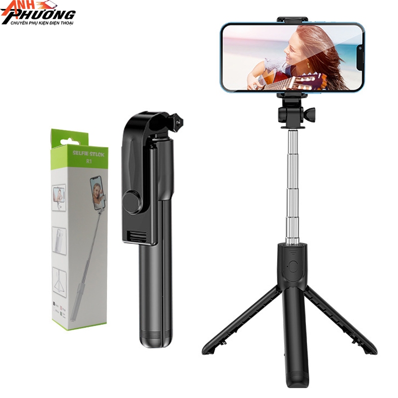Gậy chụp hình tripod 3 chân livestream gấp gọn xoay 360 độ R1 cao 70cm - Kèm remote chụp hình