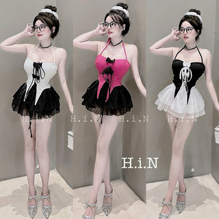 Set cv tơ tầng áo yếm nơ tà nhọn 450k sm