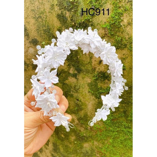 Bờm cài tóc cô dâu gắn hoa đất sét TV111