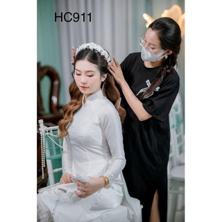 Bờm cài tóc cô dâu gắn hoa đất sét TV111