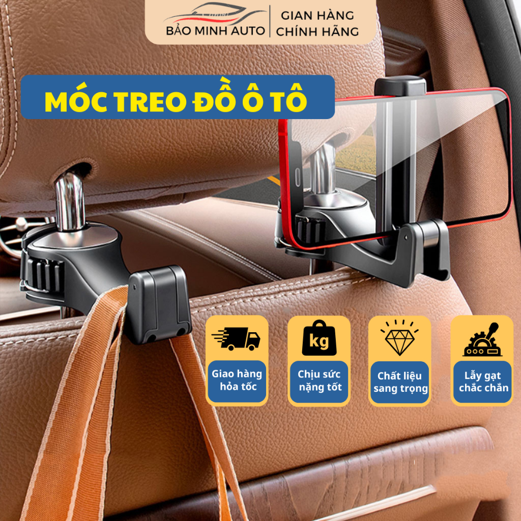 Móc Treo Đồ Trên Ô Tô Gài Trước Sau Ghế, Kèm Giá Đỡ Kẹp Điện Thoại Trên Xe Tiện Lợi Thiết Kế Chắc Chắn Cao Cấp