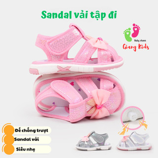 Dép bé gái tập đi đính nơ xinh yêu dép cho bé đế chống trơn mềm nhẹ-giangkids