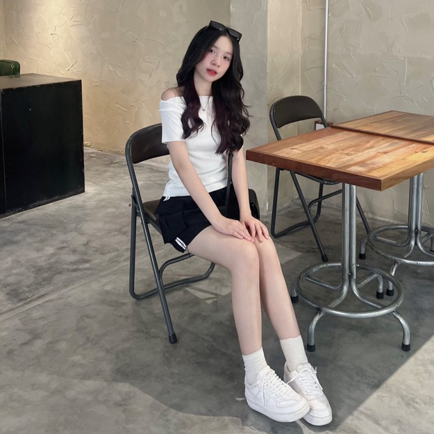 Áo trễ vai Beyo áo hở vai cổ thuyền thun tăm co dãn tay ngắn T004 | BigBuy360 - bigbuy360.vn