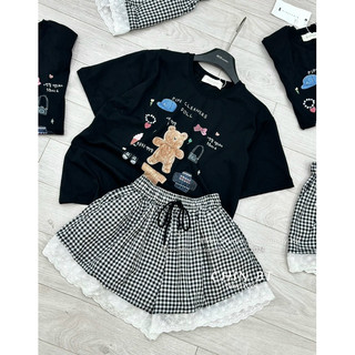 Set áo phông gấu mix quần kẻ