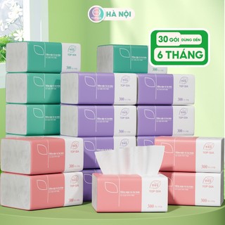Giấy ăn rút cao cấp Top Gia thùng 30 gói/ túi 16 gói 4 lớp mix 3 màu cực xinh