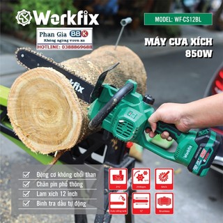 Máy cưa xích pin WORKFIX 21V, 2 Pin 15cell, Động cơ Không chổi than,Cưa Cây, Cắt Cành, Tra Dầu Tự Động