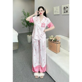 Đồ bộ nữ mặc nhà ANH MỸ pijama chất liệu lụa xước cao cấp tay ngắn quần dài xước SP0322