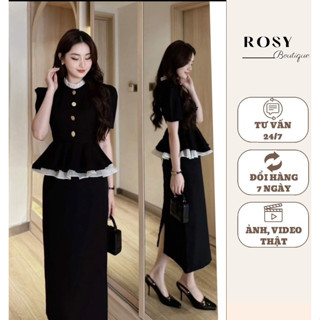 Váy thiết kế viền bèo đính nút dáng but chì suông nhẹ nhàng , thiết kế Rosy v64