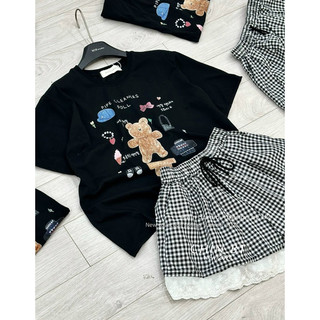 Set áo phông gấu mix quần kẻ