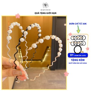 Băng Đô Bờm Cài Tóc Đính Đá Hạt Ngọc trai phong cách Hàn Quốc tiểu thư