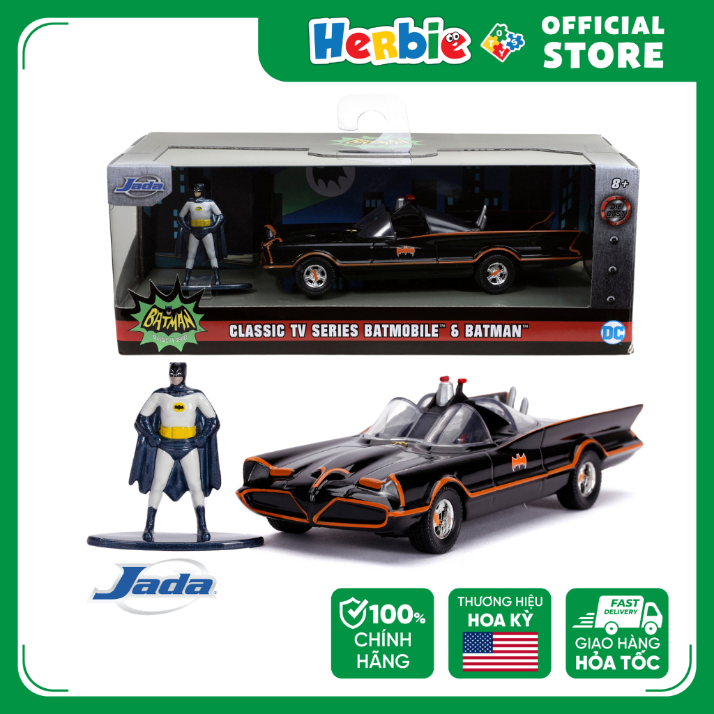Đồ Chơi Xe Mô Hình JADA TOYS DC Comics Batman 1966 Classic TV Series Batmobile & Batman Figure 1:32 