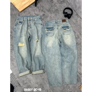 TCSHOPJEANS Quần Baggy Nữ Jeans Bigsize Kiểu Rách Gối Nhẹ MS QC 15