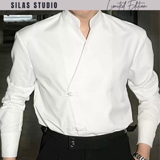 Áo sơ mi nam cổ tàu dài tay SILAS CRUTCHES, Áo Sơ Mi Thiết Kế Cổ Đứng Trẻ Đẹp Thời Trang Chất Liệu Cotton Đứng Form