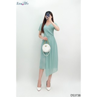 Đầm ôm cổ tim, tà bong rúm ly Emspo DS3738 (Xanh, Nâu)