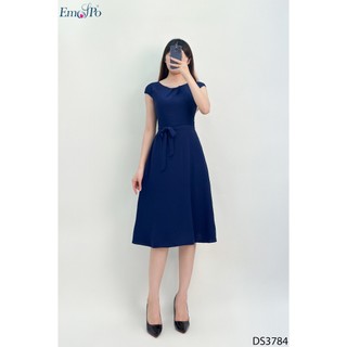 Đầm xòe tay phối ren, rúm ly cổ Emspo DS3784