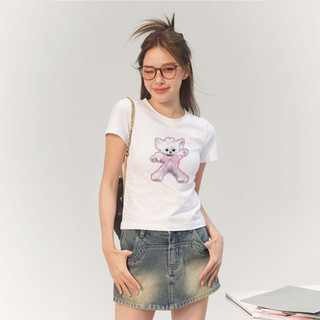 Áo Thun Baby Tee mèo trắng chất Thun Gân Kiểu Co Dãn Ôm Body Cổ Tròn Tay Ngắn Dáng Dài ba1005