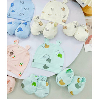 Bao tay bao chân mũ Séc 4 Chi Tiết chất peptit thun lạnh cho bé thoáng mát