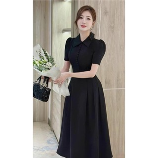 [HÀNG THIẾT KẾ] Đầm Đen Dáng Dài Phối Nút D41